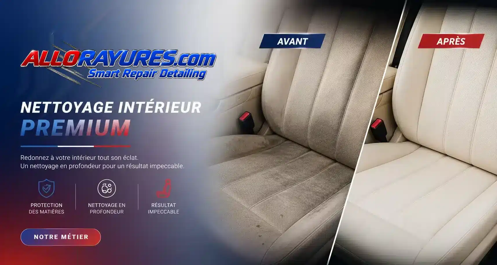 Sièges de voiture avant et après un nettoyage intérieur : tissu ravivé